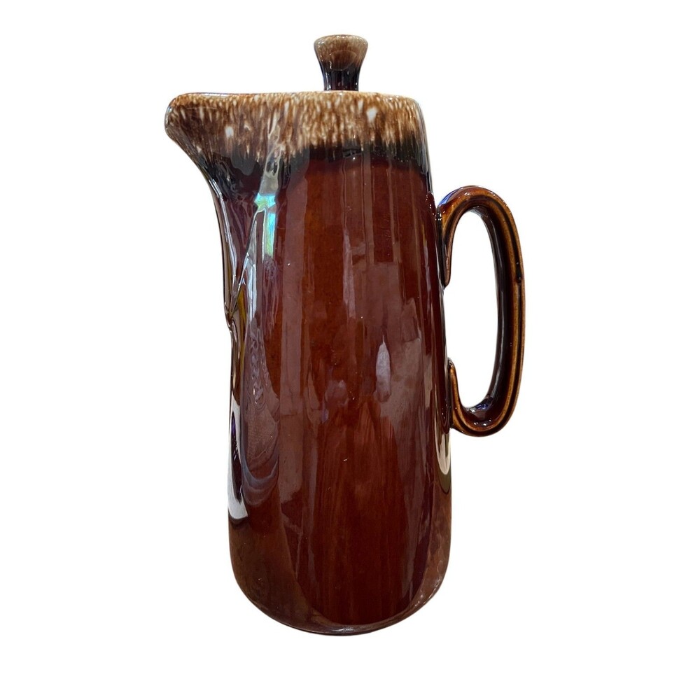 Hull Brown Drip Glaze Mid-Century Vintage Pitcher Coffee Pot Carafe w Lid 5 Cup